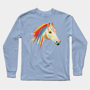 Beautiful Horse with Rainbow Mane on Pink Long Sleeve T-Shirt